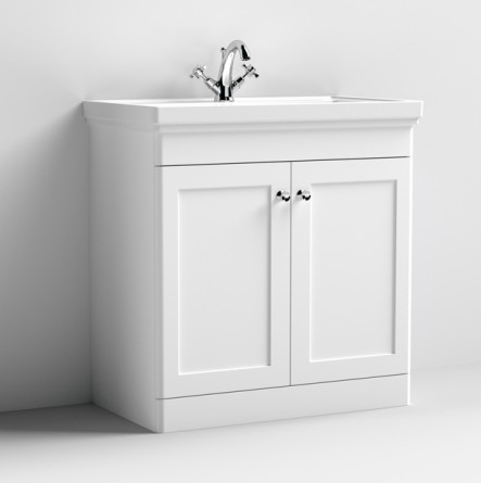 Nuie Classique Satin White 800mm 2-Door Floor Standing Vanity Unit & Basin